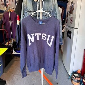 Champion NTSU 1980s Made In USA Vintage Long Sleeve Crewneck Sweatshirt Large